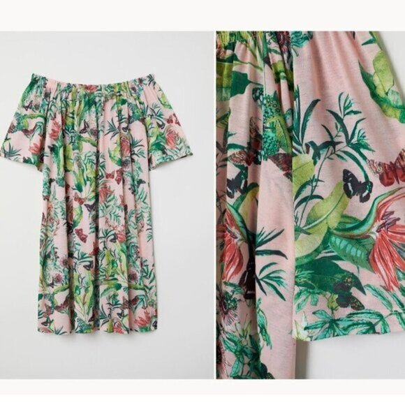 H&m Tropical Pink Off The Shoulder Dress - Picture 2 of 13